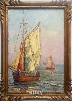 Former Painting Hsp Mediterranean Marine Sailors Signed Larville + Frame