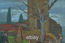 Former Painting Landscape View Of Cemetery Ruine Roger Montane Wood Frame 1930