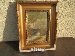 Former Painting Oil Landscape Underwood Barbizon Bridge Late Xixth Signed River