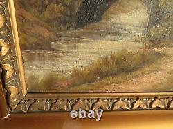 Former Painting Oil Landscape Underwood Barbizon Bridge Late Xixth Signed River