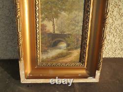 Former Painting Oil Landscape Underwood Barbizon Bridge Late Xixth Signed River