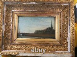 Former Painting Oil On Wood Xixe Signed Baron Marine Normandie Seine Boat