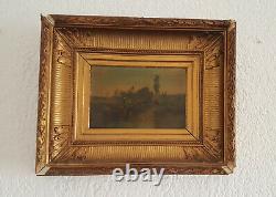 Former Painting Painting Oil On Wood Landscape Character Gilded Frame XIX Eme