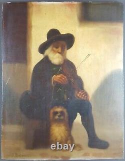 Former Painting The Street Violinist Painting Oil Dog Antique Painting Dog