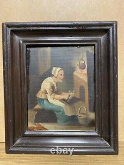 Former Pair Oils On Wood Dutch School Cooking Scene, Xixeme