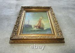 Former Superb 19th Century Oil Painting The Trouville Lighthouse Signed Baron 1878 Navy