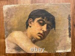 Fragment & Portrait Young Man & Study & Oil On Canvas & Xixth Century