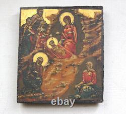Fragment of wooden icon depicting the Nativity. Russia, 19th century.