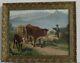 Frame Ancien Bois Dore Oil Painting On Canvas Herd Vaches, Sheep