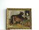 Frame Ancient Wood Dore Oil Painting On Carton Ane, Veal And Rooster A La Ferme