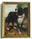 Frame Old Wood Dore Painting Oil On Canvas Dog Newfoundland
