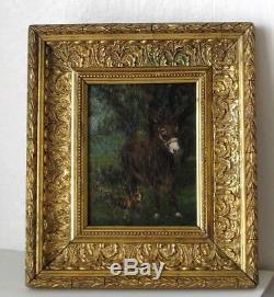 Frame Old Wood Dore Painting Oil On Canvas Donkey And Dog