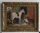 Frame Old Wood Dore Painting Oil On Canvas Horse White And Dogs