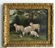 Frame Old Wood Dore Painting Oil On Canvas Sheep And Hen