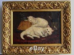Frame Old Wood Dore Painting Oil On Canvas White Cats Gourmet