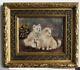 Frame Old Wood Dore Painting Oil On Carton 3 Dogs