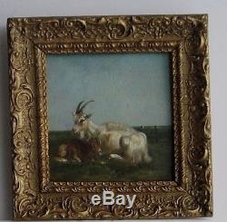 Frame Old Wood Dore Painting Oil On Wood Goat And Kid