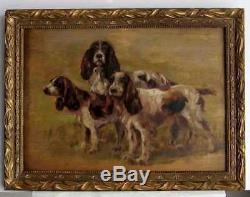 Frame Old Wood Dore Painting Oil On Wood Hunting Dogs