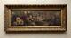 Framed Antique Painting, Lakeside Landscape And Flowers, Oil On Panel 19th Century