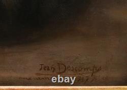 Framed oil painting portrait of a little blonde girl by Jean-Bernard DESCOMPS