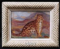 Framed painting Spanish animal art Mateo HERNANDEZ leopard Art Deco 1930