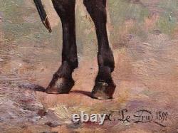 Framed painting of a Napoleonic soldier on horseback, First Empire Dragon, Albert LE DRU