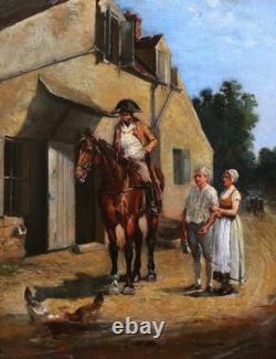 Framed painting of a horse rider in the forest of Saint-Germain-en-Laye by Ernest Meissonier