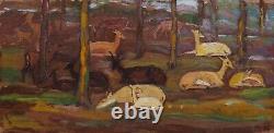 Framed painting of animal art by Spanish painter Mateo HERNANDEZ, deer in the forest