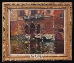 Framed tableau landscape view VENICE gondola canal Belgian painter Alfred BASTIEN