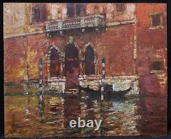 Framed tableau landscape view VENICE gondola canal Belgian painter Alfred BASTIEN