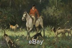 François Duyk, 19th Century, Hunting Scene, Horse, Dogs, Cote Until 2400