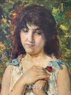 François Maury (1861-1933) Oil on wood signed portrait of a young woman 19th century