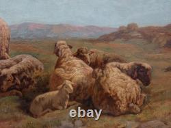 François Simon 1818-1896. Grand & Beautiful Landscape with Sheep & Ram at Rest