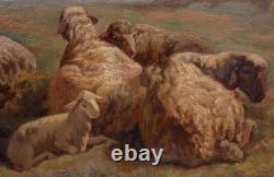 François Simon 1818-1896. Grand & Beautiful Landscape with Sheep & Ram at Rest