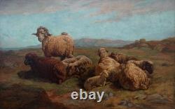 François Simon 1818-1896. Grand & Beautiful Landscape with Sheep & Ram at Rest