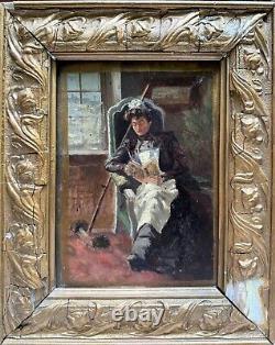 French Impressionist School Maid Reading, circa 1890
