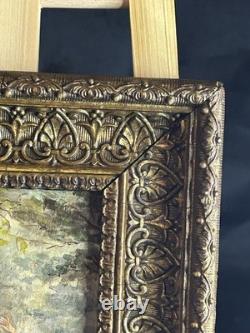 French Realist School 19th Century Oil on Panel Animated Gallant Scene 1880