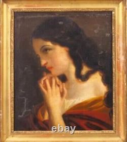 French School 18th Century Young Girl Oil Painting on Canvas Mounted on Wood