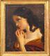 French School 18th Century Young Girl Oil Painting On Canvas Mounted On Wood