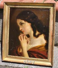 French School 18th Century Young Girl Oil Painting on Canvas Mounted on Wood
