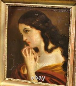 French School 18th Century Young Girl Oil Painting on Canvas Mounted on Wood