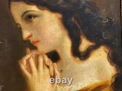 French School 18th Century Young Girl Oil Painting on Canvas Mounted on Wood