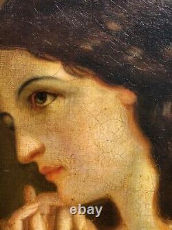 French School 18th Century Young Girl Oil Painting on Canvas Mounted on Wood