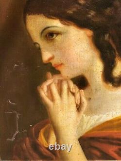 French School 18th Century Young Girl Oil Painting on Canvas Mounted on Wood