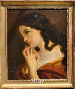 French School 18th Century Young Girl Oil Painting on Canvas Mounted on Wood