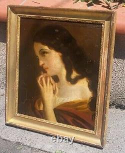 French School 18th Century Young Girl Oil Painting on Canvas Mounted on Wood