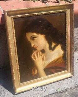 French School 18th Century Young Girl Oil Painting on Canvas Mounted on Wood