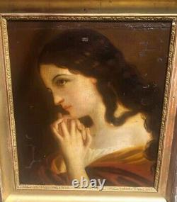 French School 18th Century Young Girl Oil Painting on Canvas Mounted on Wood
