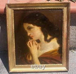 French School 18th Century Young Girl Oil Painting on Canvas Mounted on Wood