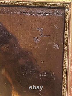 French School 18th Century Young Girl Oil Painting on Canvas Mounted on Wood